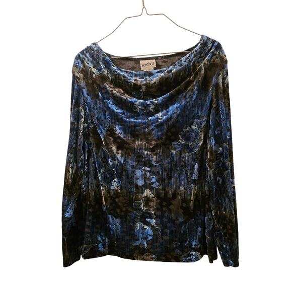 Vtg Y2K Floral Burn Out Velvet Long Sleeve Cowl Neck Blouse Sz XSP WhimsiGoth - Picture 1 of 6